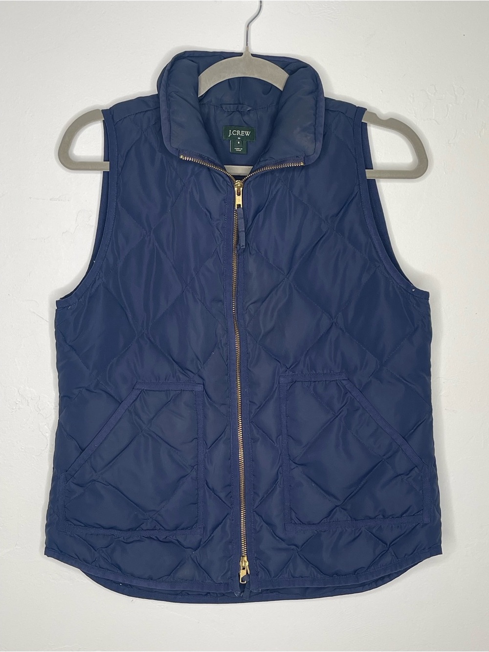 J.Crew Navy Blue Diamond Quilted Puffer Vest Gold Zipper Size Small